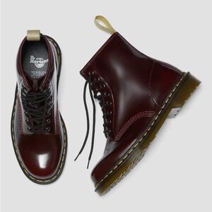Dr. Martens Air Wair Vegan Dark Cherry Lace-Up Boots Dark Red Size M: 10, W:11